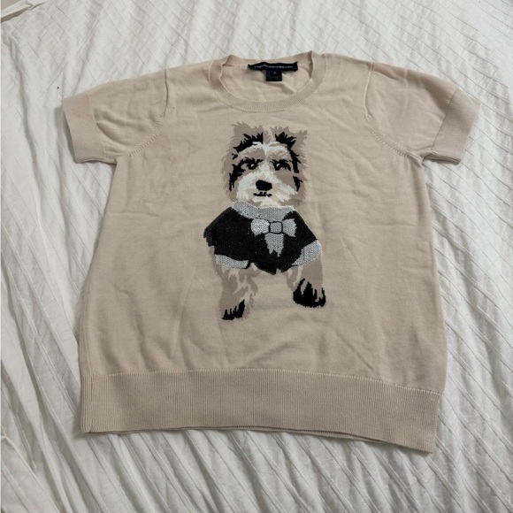 French Connection Dog Graphic Sweater Size M 100% Cotton Sequin Detail - Picture 2 of 6